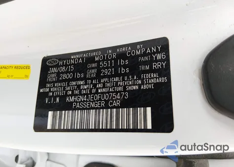 2015 Hyundai Genesis 3.8 z USA, uszkodzony, nr VIN KMHGN4JE0FU075473